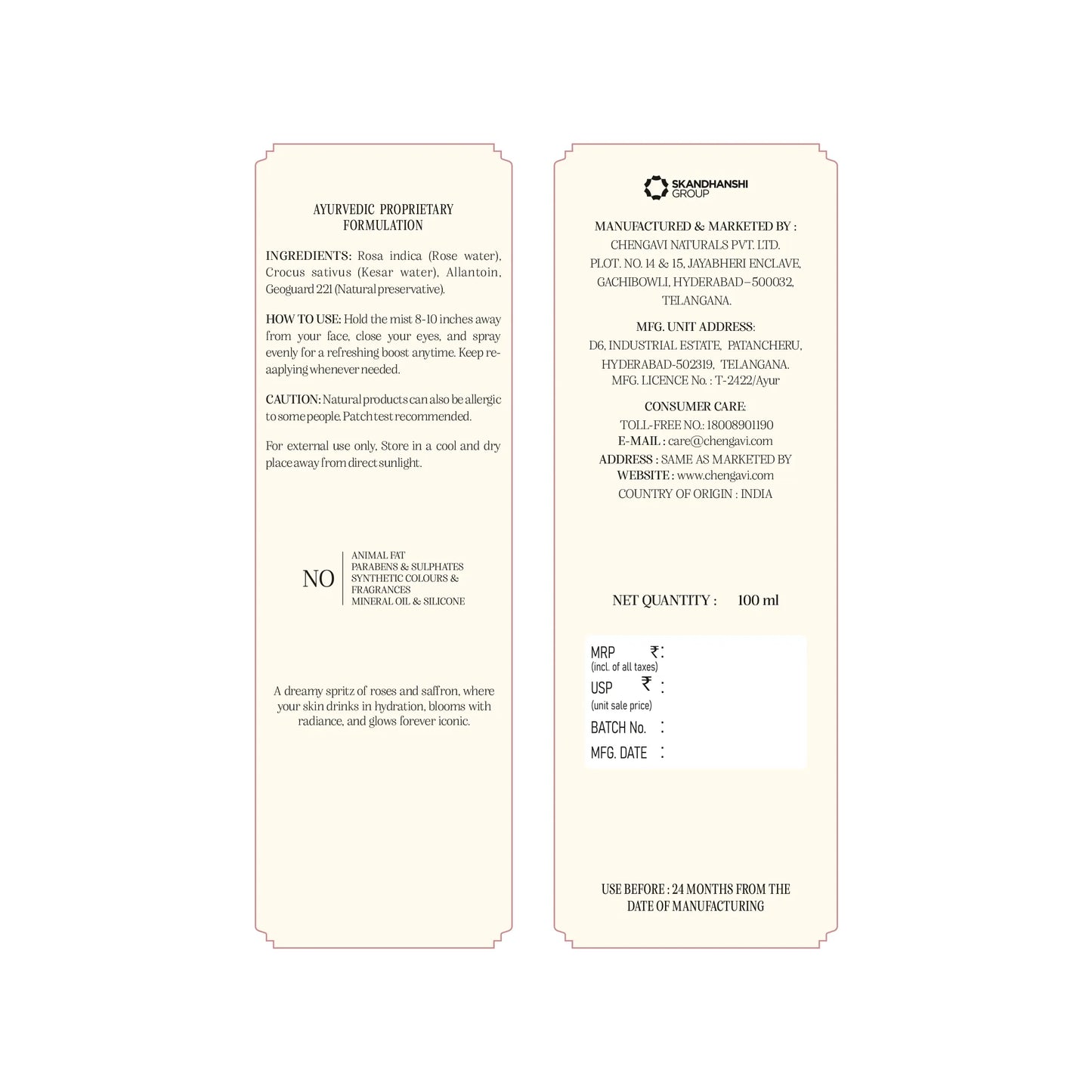 Rose & Saffron Face Mist