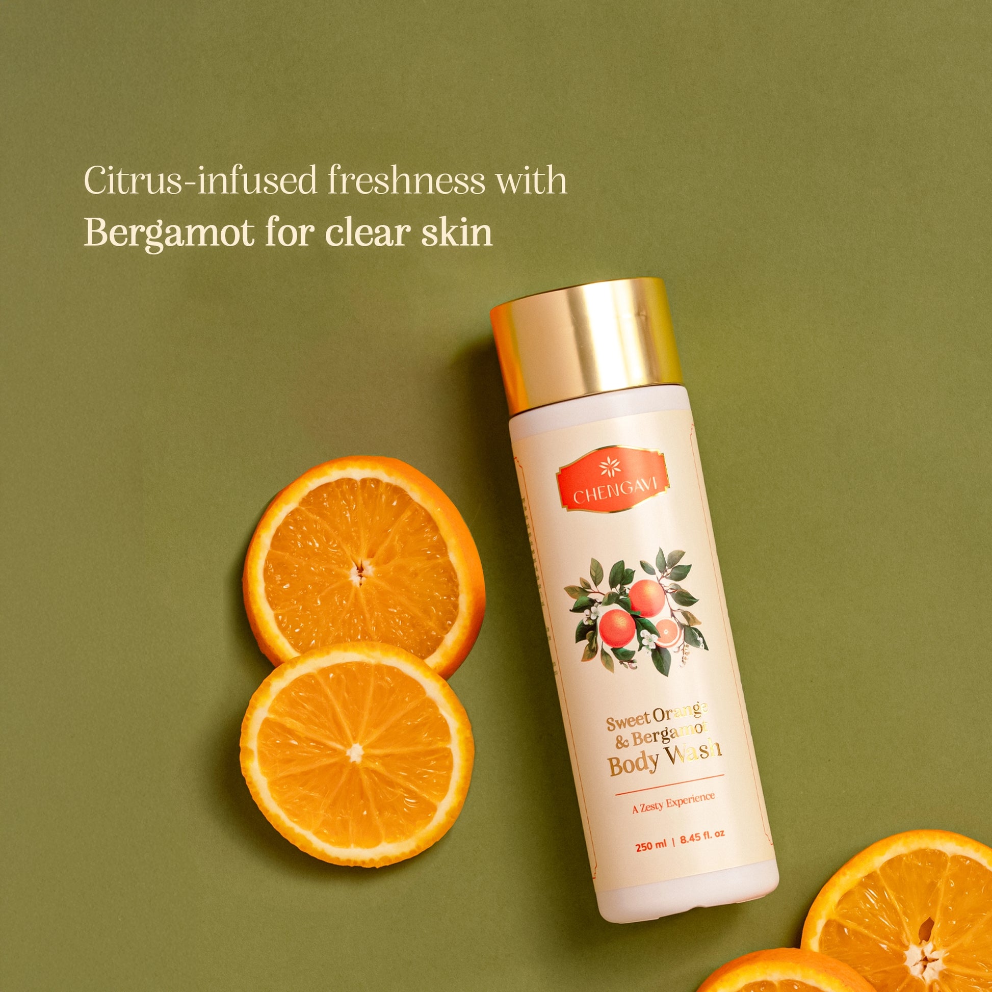 Cirtus-infused freshness with Bergamot for clear skin